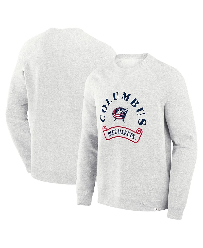 Fanatics Men's Heather Gray Columbus Blue Jackets Banner Fleece Raglan Pullover Sweatshirt