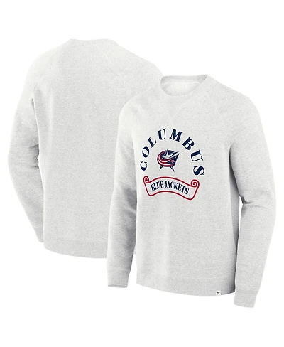 Fanatics Men's Heather Gray Columbus Blue Jackets Banner Fleece Raglan Pullover Sweatshirt