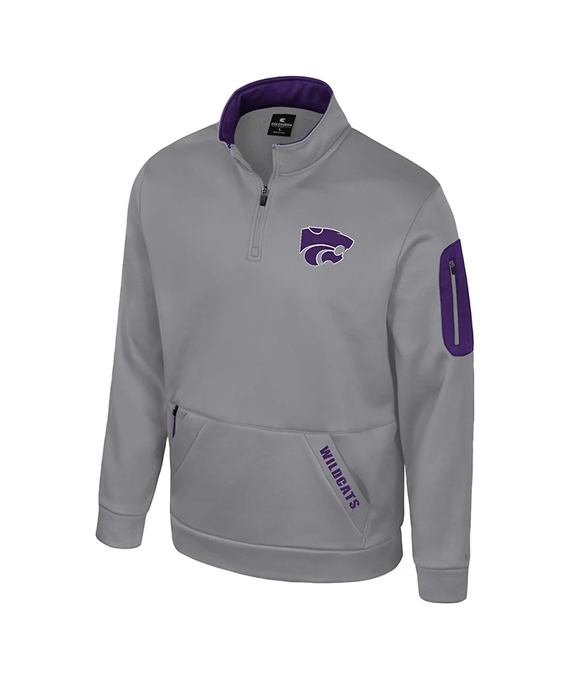 Colosseum Men's Grey Kansas State Wildcats Mainframe Quarter-Zip Fleece Jacket
