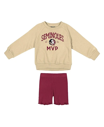 Colosseum Girls Toddler 2-Piece Gold/Garnet Florida State Seminoles Beta Fleece Sweatshirt and Shorts Set