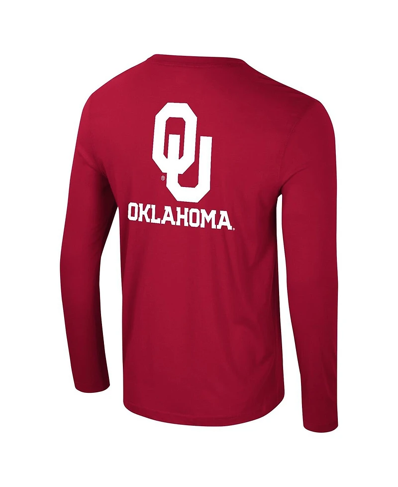 Colosseum Men's Crimson Oklahoma Sooners Logo Lockup 3-Hit Active Blend Long Sleeve T-Shirt