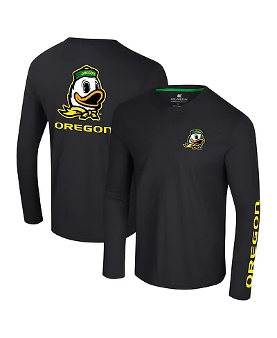 Colosseum Men's Black Oregon Ducks Logo Lockup 3-Hit Active Blend Long Sleeve T-Shirt