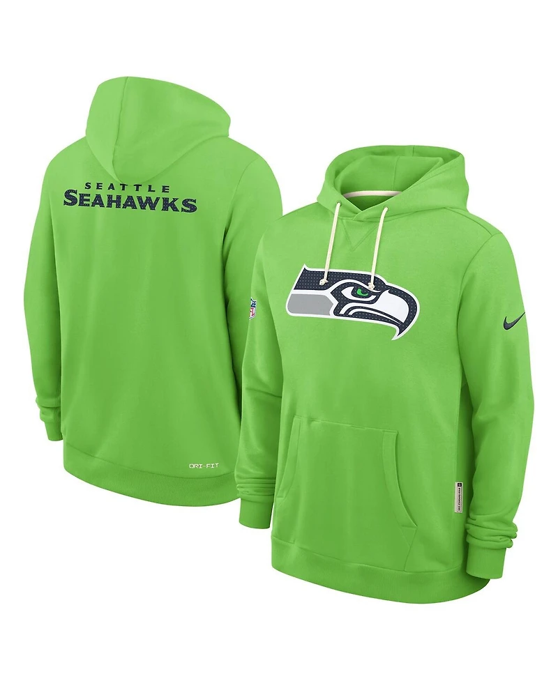 Nike Men's Neon Green Seattle Seahawks Sideline Standard Issue Initial Home Dri-fit Hoodie