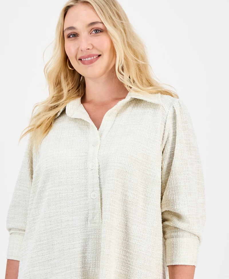 Robbie Bee Plus Textured Button-Front Dress