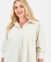 Robbie Bee Plus Textured Button-Front Dress