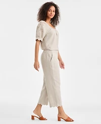 Charter Club Women's 100% Linen Cropped Scalloped-Hem Wide-Leg Pants, Macy's Exclusive