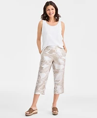 Charter Club Women's 100% Linen Garden Sketch Crop Pants, Macy's Exclusive