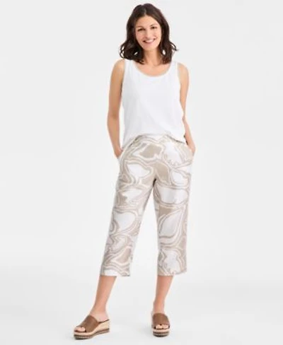 Charter Club Womens 100 Linen Print Crop Pants Macys Exclusive