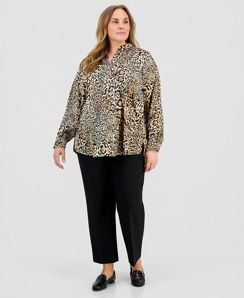 Jones New York Plus Printed Split-Neck Popover Top