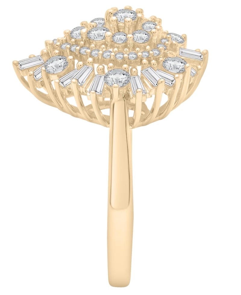 Wrapped in Love Diamond Round (0.72 ct. t.w.) and Baguette (0.28 ct. t.w.) Cluster Ring in 14K Yellow Gold