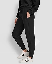 Dkny Women's Stacked Mini Rhinestone Logo Relaxed Cuff Jogger