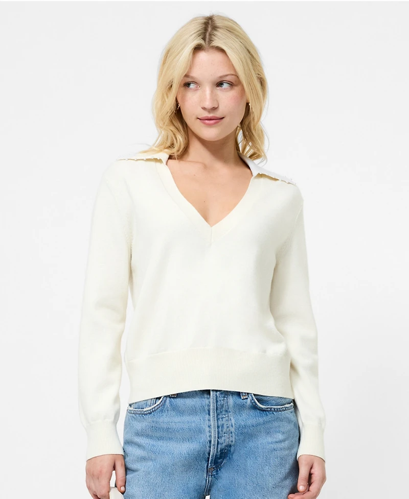 Fcuk Women's Sloane Knit Collar V-Neck Sweater
