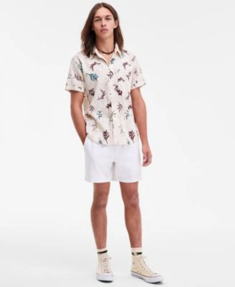 Sun Stone Mens Chase Regular Fit 6 Linen Blend Shorts Orion Leaf Short Sleeve Button Up Shirt Macys Exclusive