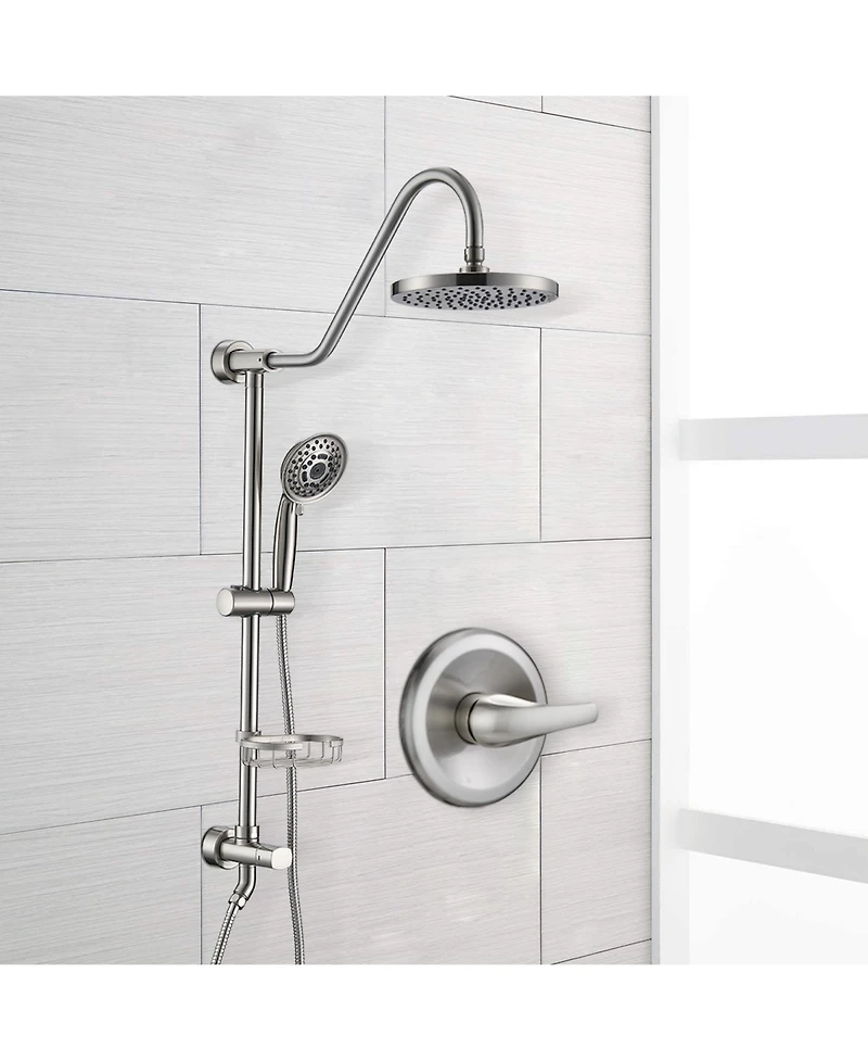 Rainsken Brushed Nickel Bathroom Shower Head and Handheld Showerhead Combo Shower System, 8 inch Top Shower and 5 Jets Handheld Shower