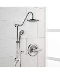 Rainsken Brushed Nickel Bathroom Shower Head and Handheld Showerhead Combo Shower System, 8 inch Top Shower and 5 Jets Handheld Shower