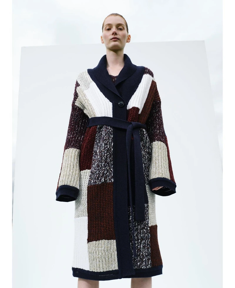 Labeca London Us Women's Labeca London Vivienne Colour Block Wool Midi Robe Cardigan