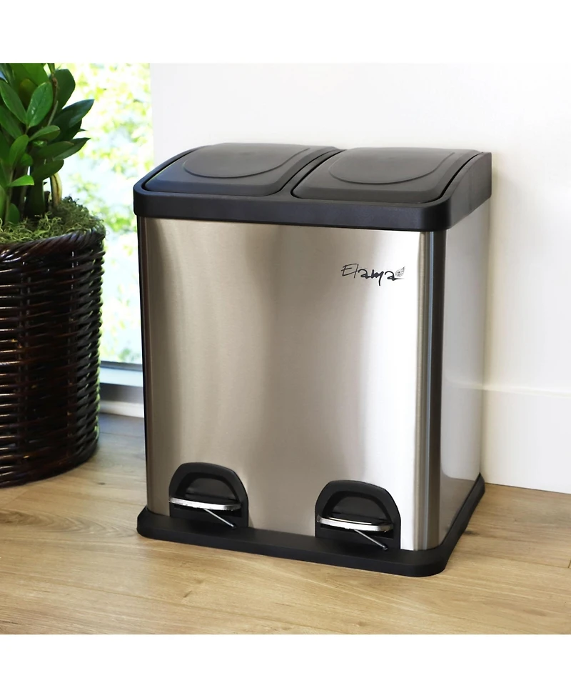 Elama 2 Section 15 Liter/ 4 Gallon Each Section Trash and Recycling Step Bin in Matte Silver