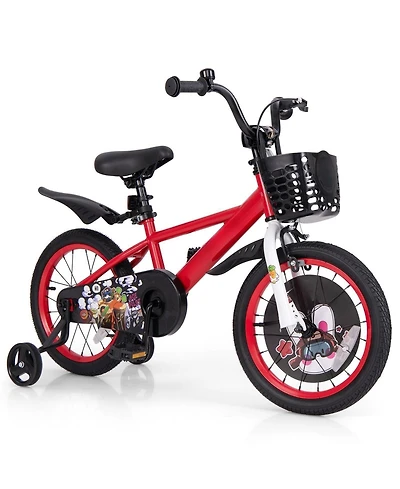16 Inch Kids Bike with Storage Basket and Double Brake for Ages 4–8, Red