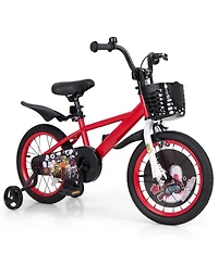 16 Inch Kids Bike with Storage Basket and Double Brake for Ages 4–8, Red