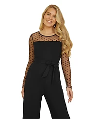 Yumi Women's Black Spot Mesh Stretch Jumpsuit