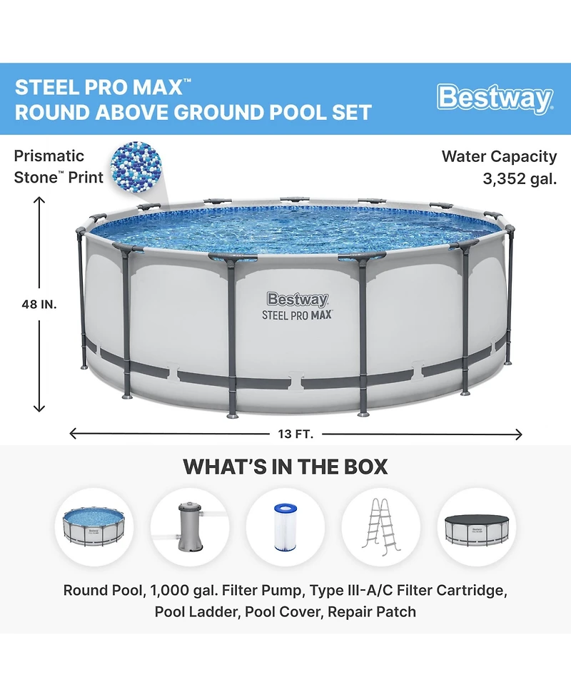 Bestway Steel Pro Max 13'x48" Round Above Ground Swimming Pool with Pump & Cover