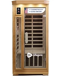 Lifepro Rejuvacure Low-emf 1-Person Infrared Sauna – Indoor Wooden Sauna with Tempered Glass Door, Carbon Fiber Heaters, Chromotherapy & Blueto