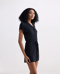 Reistor Women's V neck Drawstring Knit Romper Black