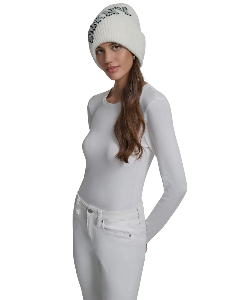 Dkny Women's Varsity Knit Logo Beanie