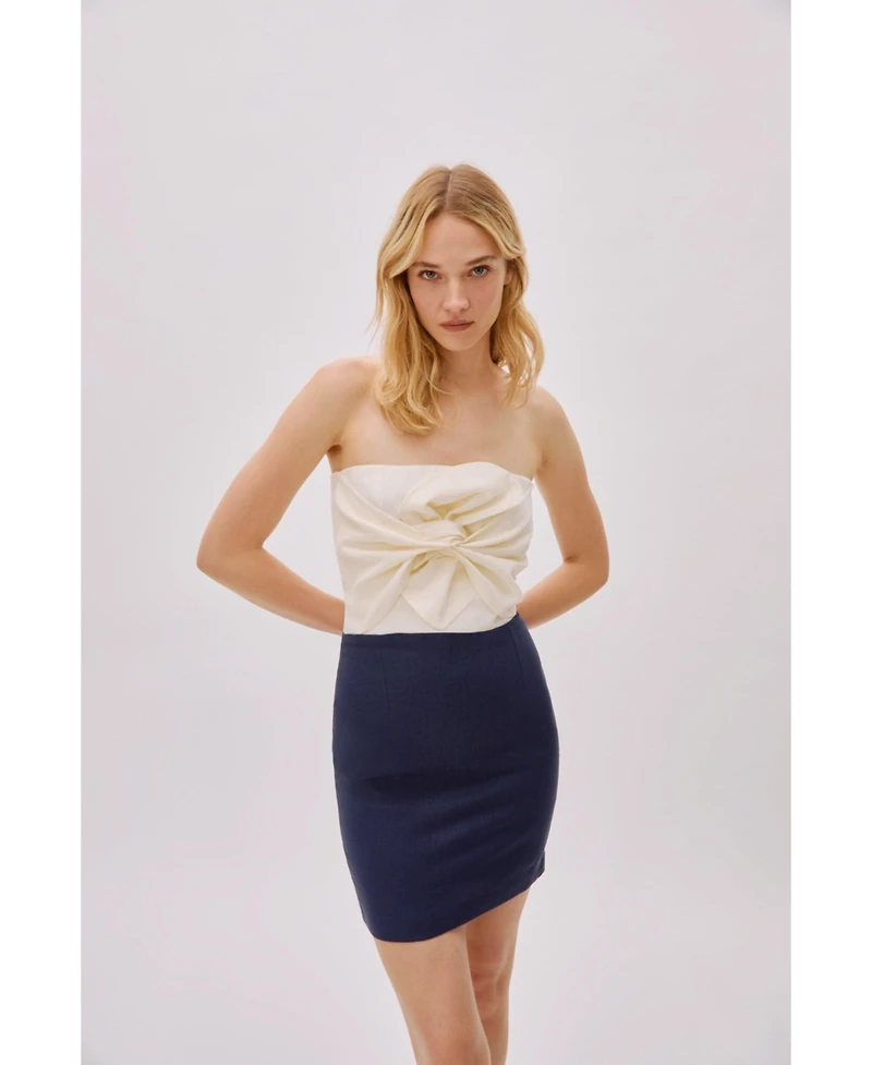 Labeca London Us Women's Hazel Two Toned Linen Twist Mini Dress - S / Multicolor