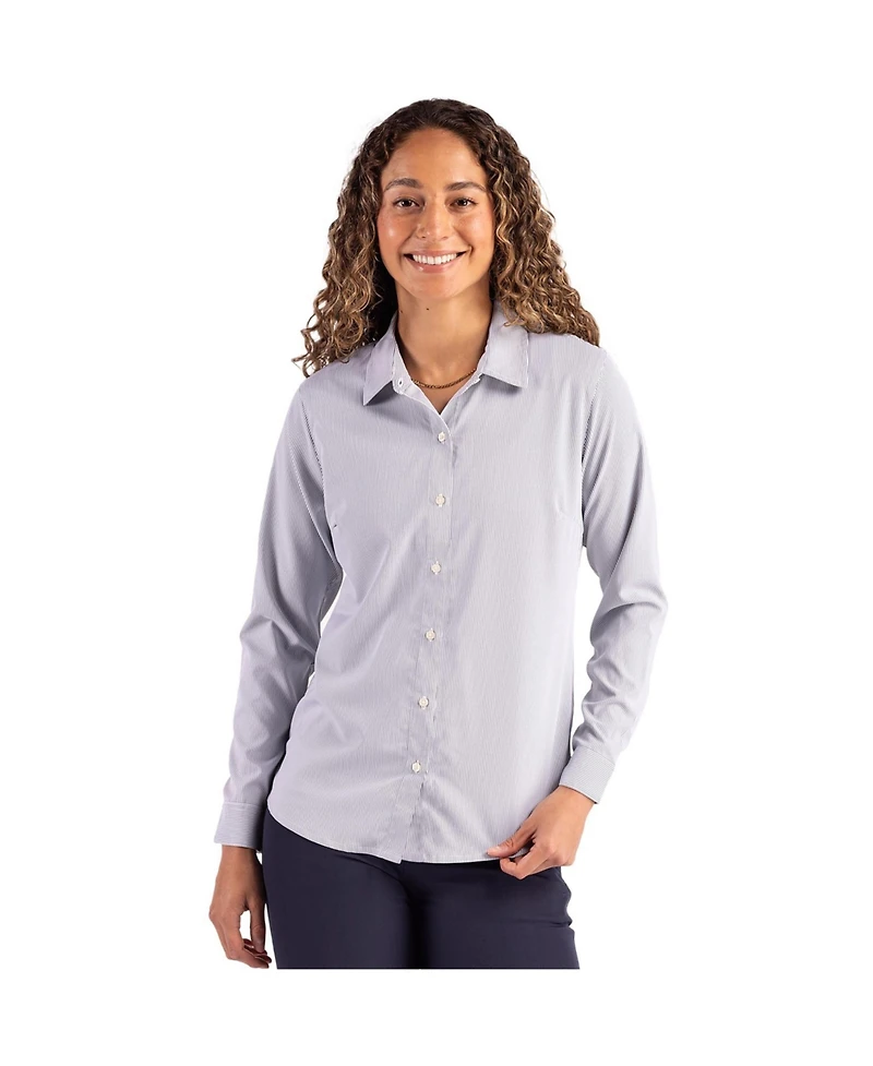 Cutter & Buck Women's Skyline Epic Confidence Recycled Pinstripe Long Sleeve Dress Shirt