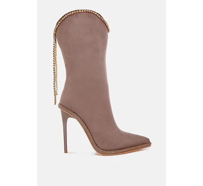 Ashipa Diamante Chain Detail Calf Boots Women