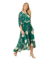 Yumi Women's Mesh Bird And Floral Print Midi Dress