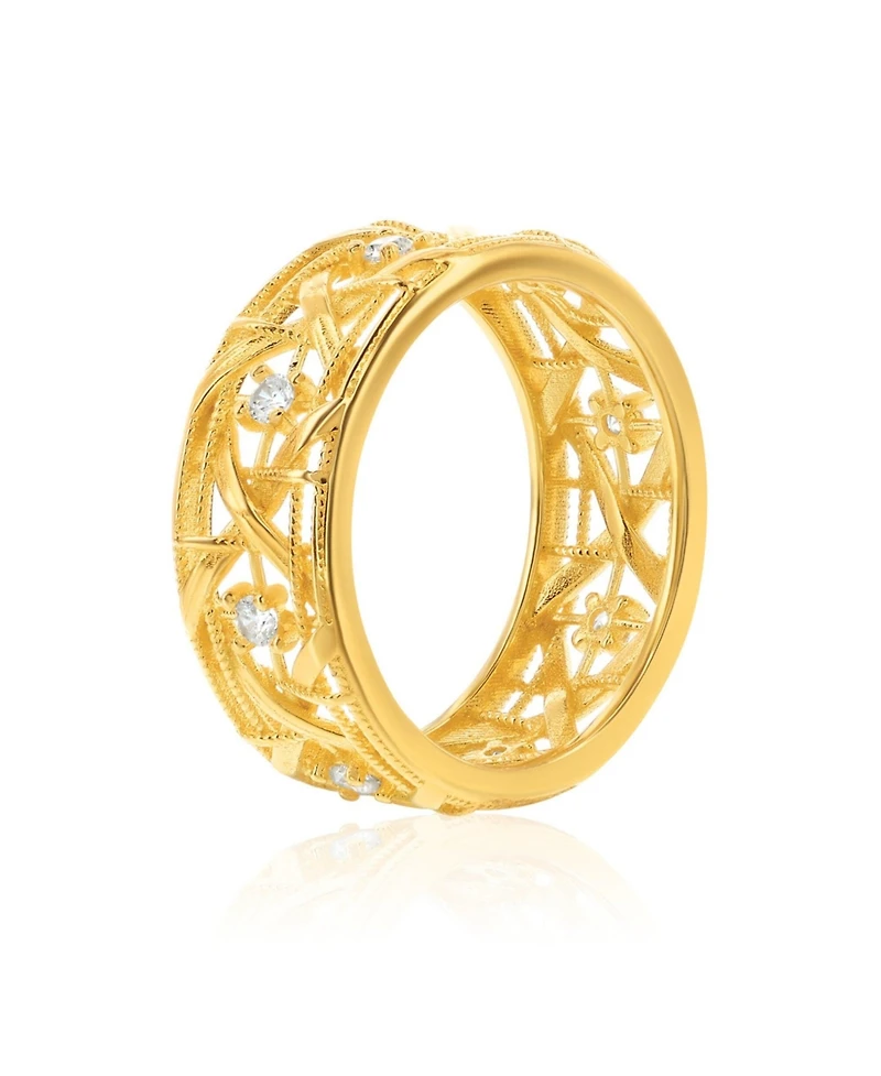 Suzy Levian Sterling Silver Cubic Zirconia Cutout Eternity Band Ring