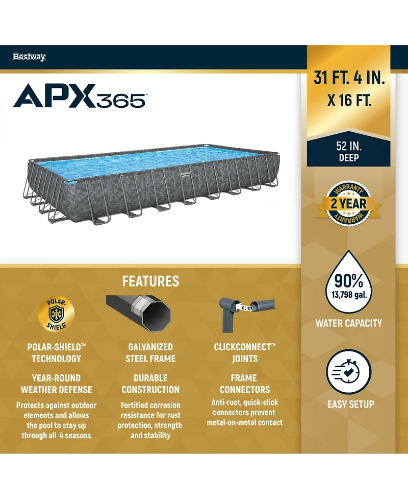 Bestway Apx 365 31'4" x 16' x 52" Rectangular Above Ground Swimming Pool Set