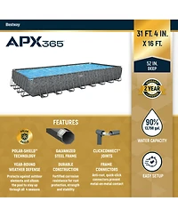 Bestway Apx 365 31'4" x 16' x 52" Rectangular Above Ground Swimming Pool Set