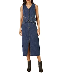Yumi Women's Button Up Denim Stretch Waistcoat