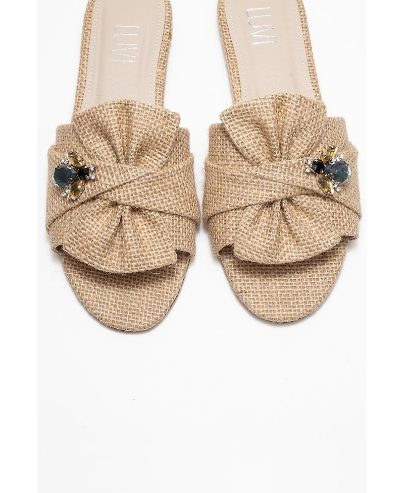 Prologue Shoes Daphne Raffia Bow Slide Sandal (Women)