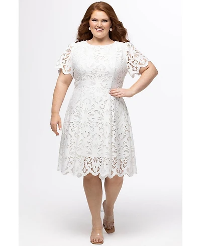 Celebrations by Sydney's Closet Women's Lace Little White Party Dress with Cap Sleeve