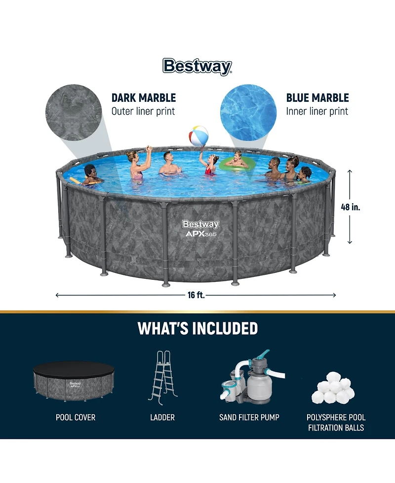 Bestway Apx 365 16' x 48" Round Above Ground Swimming Pool Set w/ Pump & Ladder