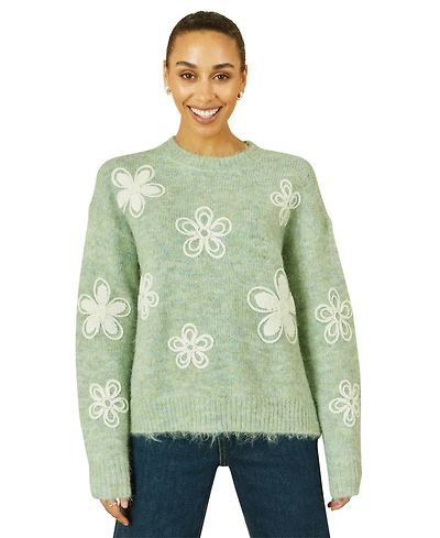 Yumi Women's Crochet Flower Knit Sweater