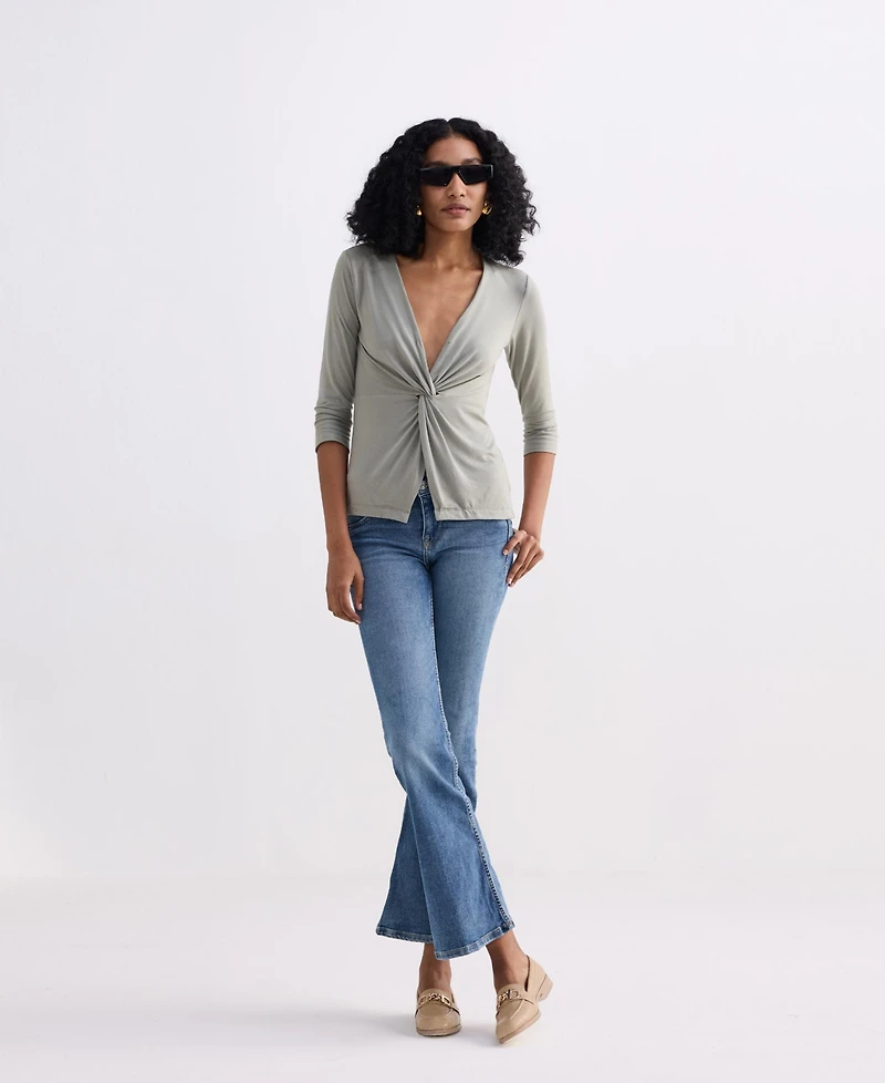 Reistor Women's Twist Front Knit Shirt Light Olive