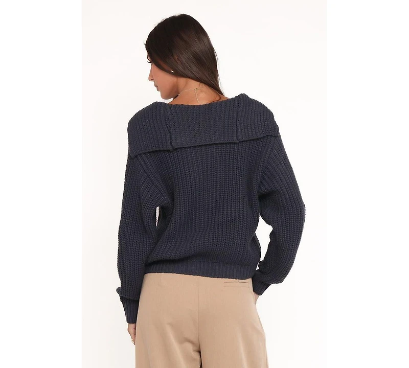 Petal and Pup Women's Amelia Oversize Collar Button Cardigan - Navy Xl