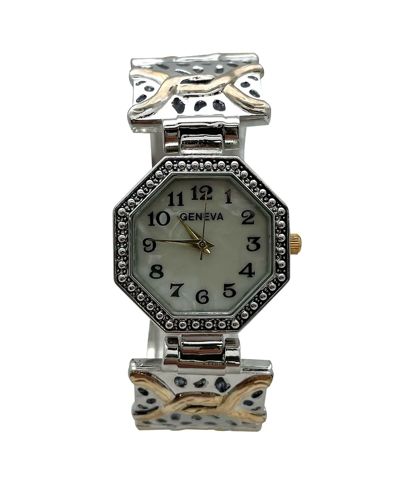 Olivia Pratt Elegant Detailed Octagon Bangle Women Watch, Two Tone