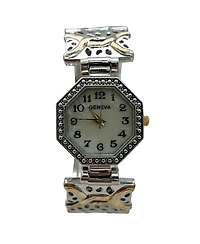 Olivia Pratt Elegant Detailed Octagon Bangle Women Watch, Two Tone
