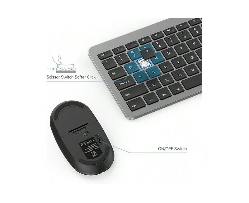 Wireless Keyboard And Mouse Combo-Full Size Slim Thin Wireless Keyboard Mouse With Numeric Keypad 2.4g Stable Connection Adjustable Dpi (Grey)