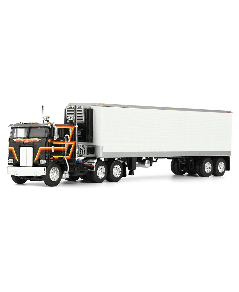 First Gear Dcp 1/64 Black Peterbilt 352 Coe 86in Sleeper Cab with White 40ft Vintage ThermoKing Reefer Trailer