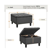 Button-Tufted 50-inch Ottoman Entryway Bench Footstool Bench Dark Gray