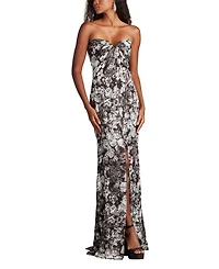Tadashi Shoji Women's Carnie Strapless Floral Print Gown