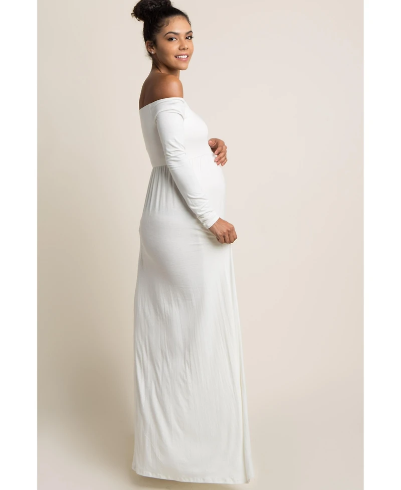 Pinkblush Maternity Pink Solid Off Shoulder Maxi Dress