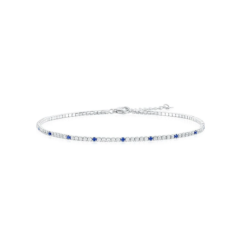Sterling Silver, Round Cz Tennis Anklet - Sapphire